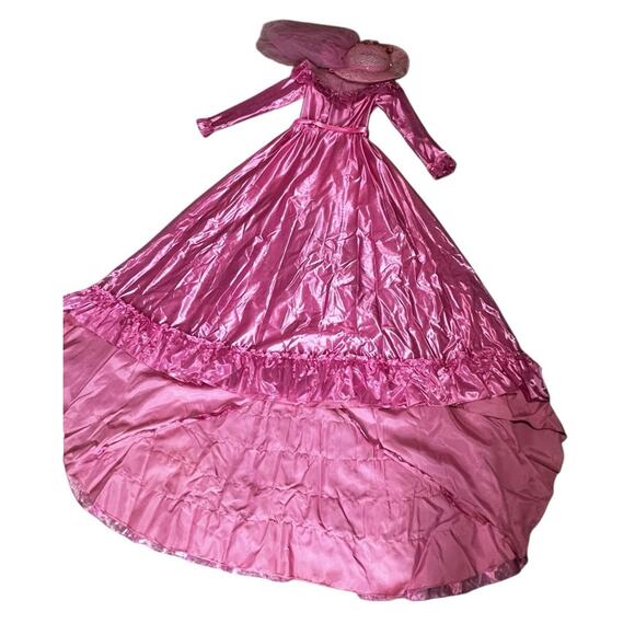 Union Made 70s 80s Southern Belle Dress w/Matching Hat Pink Ruffles & Lace - Picture 9 of 13